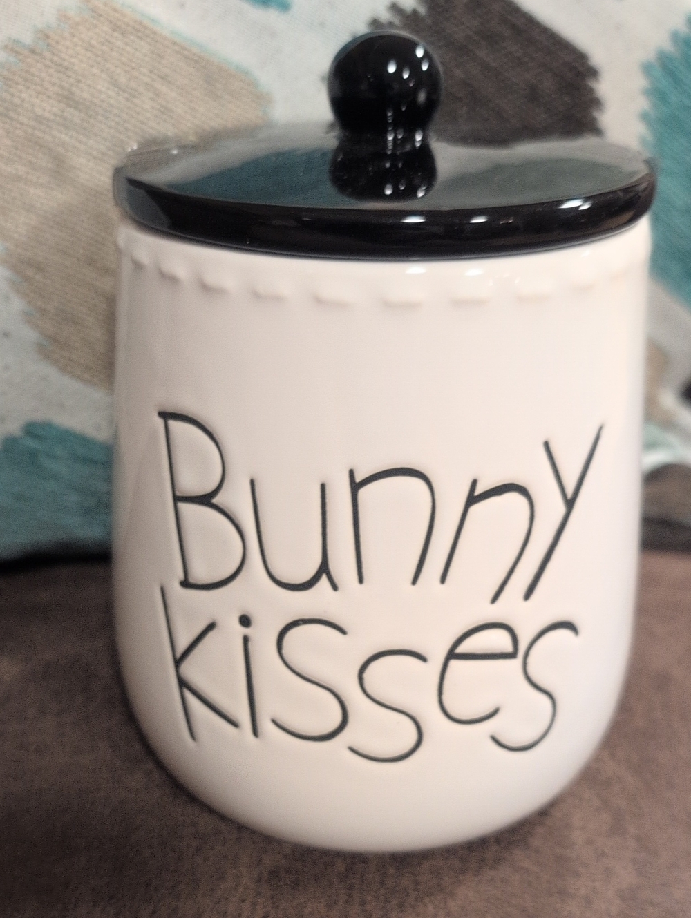 Hobby Lobby White Ceramic Canister with Black Lid